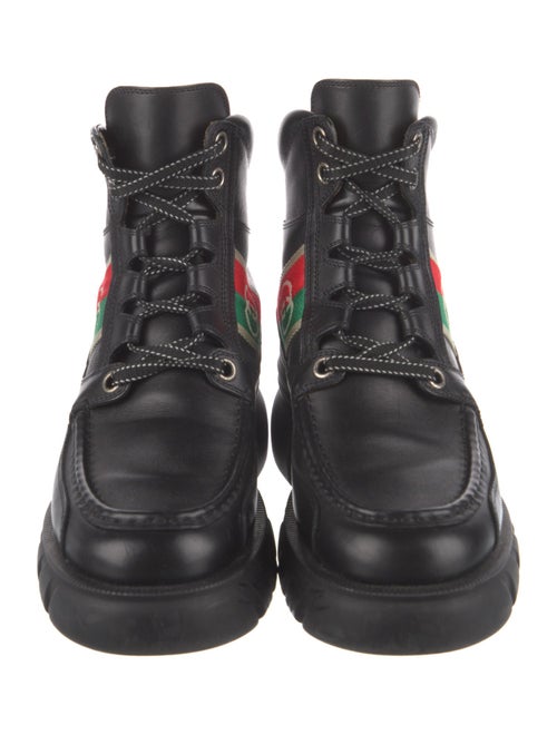 Gucci Web Accent Leather Combat Boots