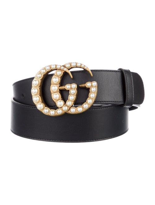 Gucci Faux Pearl Accents Leather Waist Belt