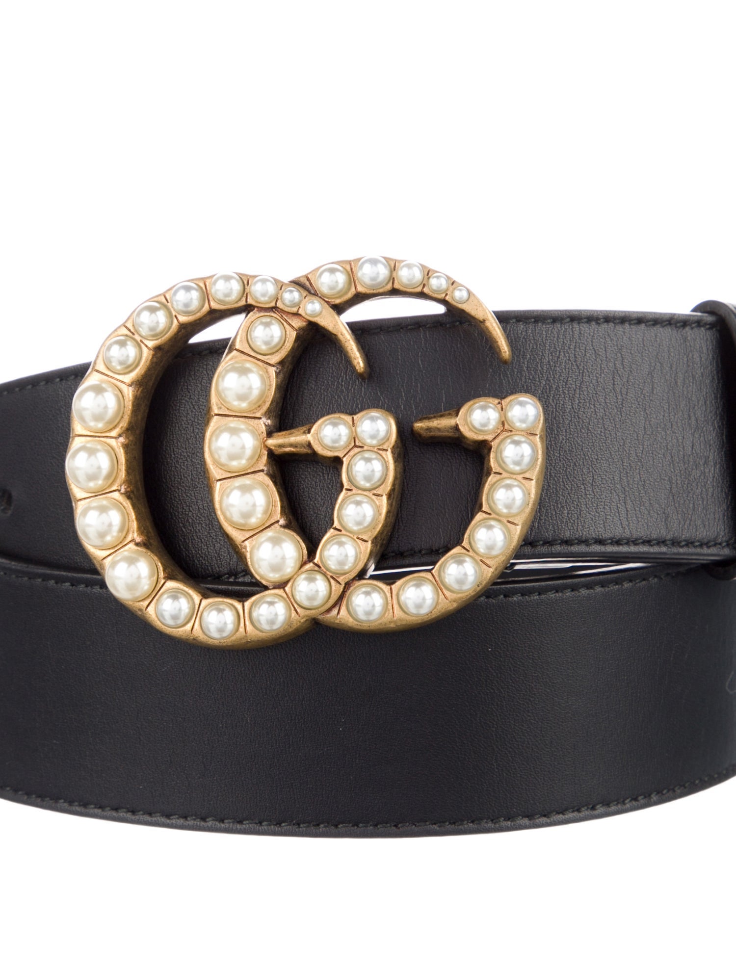 Gucci Faux Pearl Accents Leather Waist Belt