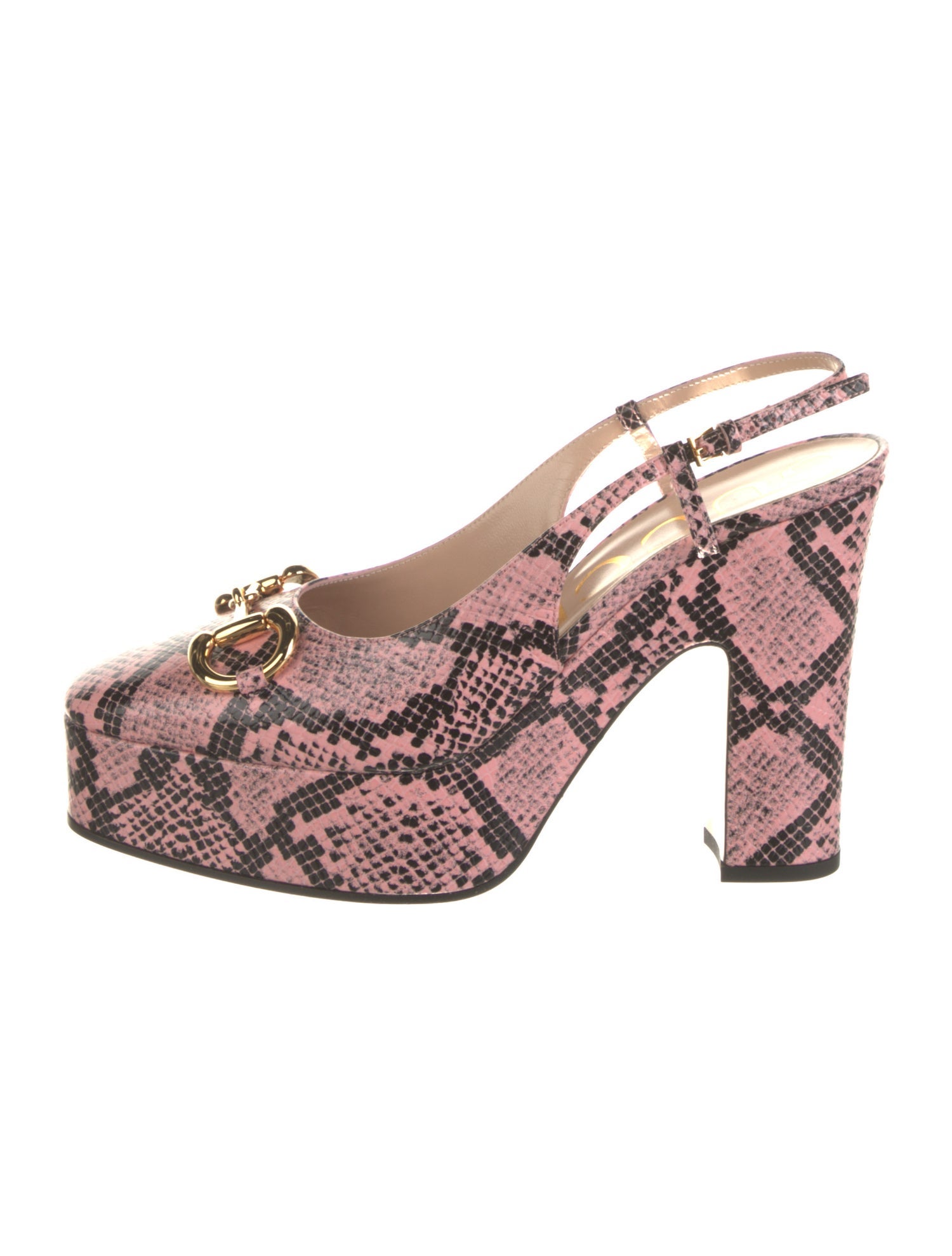 Gucci Horsebit Accent Embossed Leather Slingback Pumps