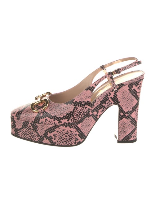 Gucci Horsebit Accent Embossed Leather Slingback Pumps