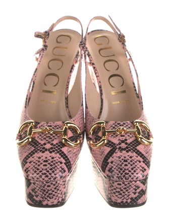 Gucci Horsebit Accent Embossed Leather Slingback Pumps