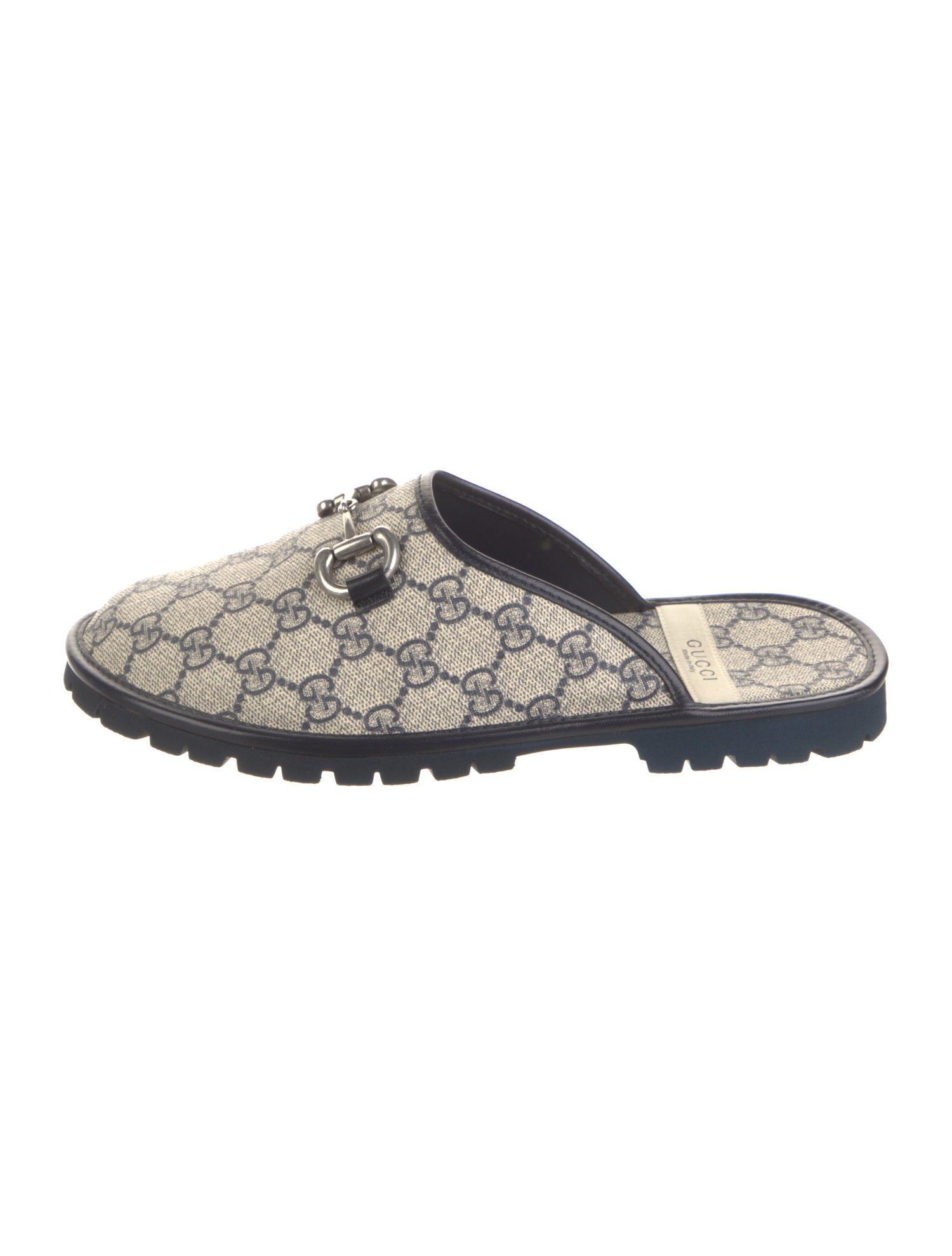 Gucci GG Canvas Leather Trim Embellishment Mules