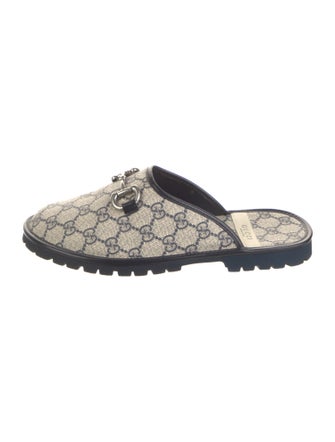 Gucci GG Canvas Leather Trim Embellishment Mules