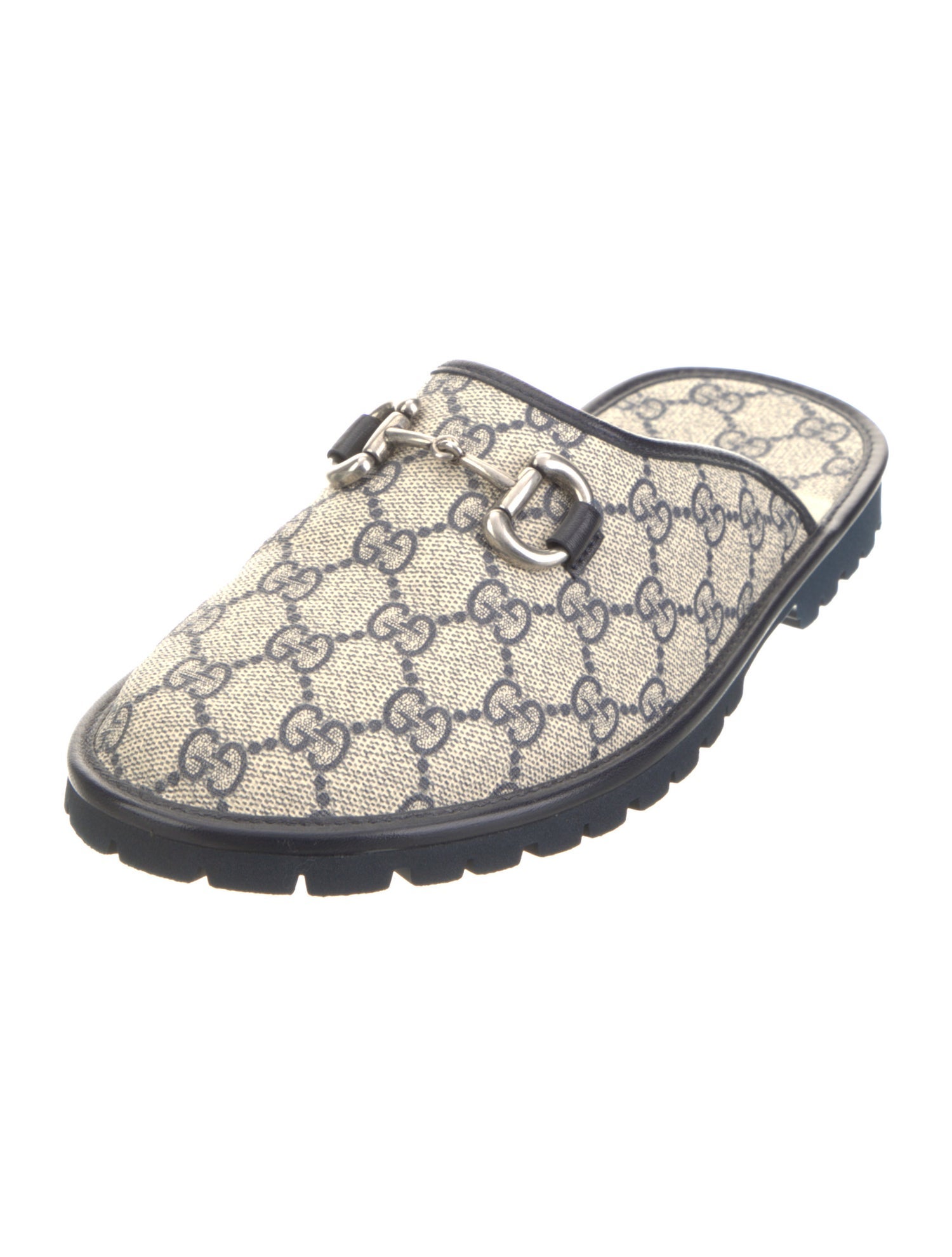 Gucci GG Canvas Leather Trim Embellishment Mules