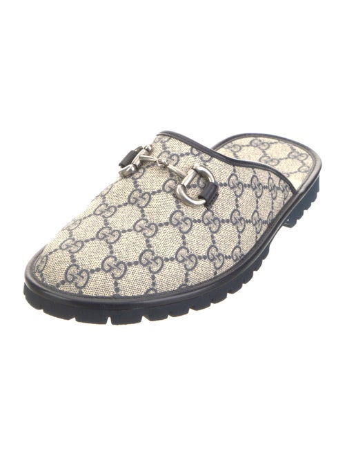 Gucci GG Canvas Leather Trim Embellishment Mules