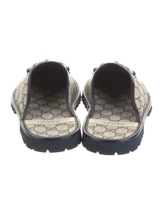 Gucci GG Canvas Leather Trim Embellishment Mules