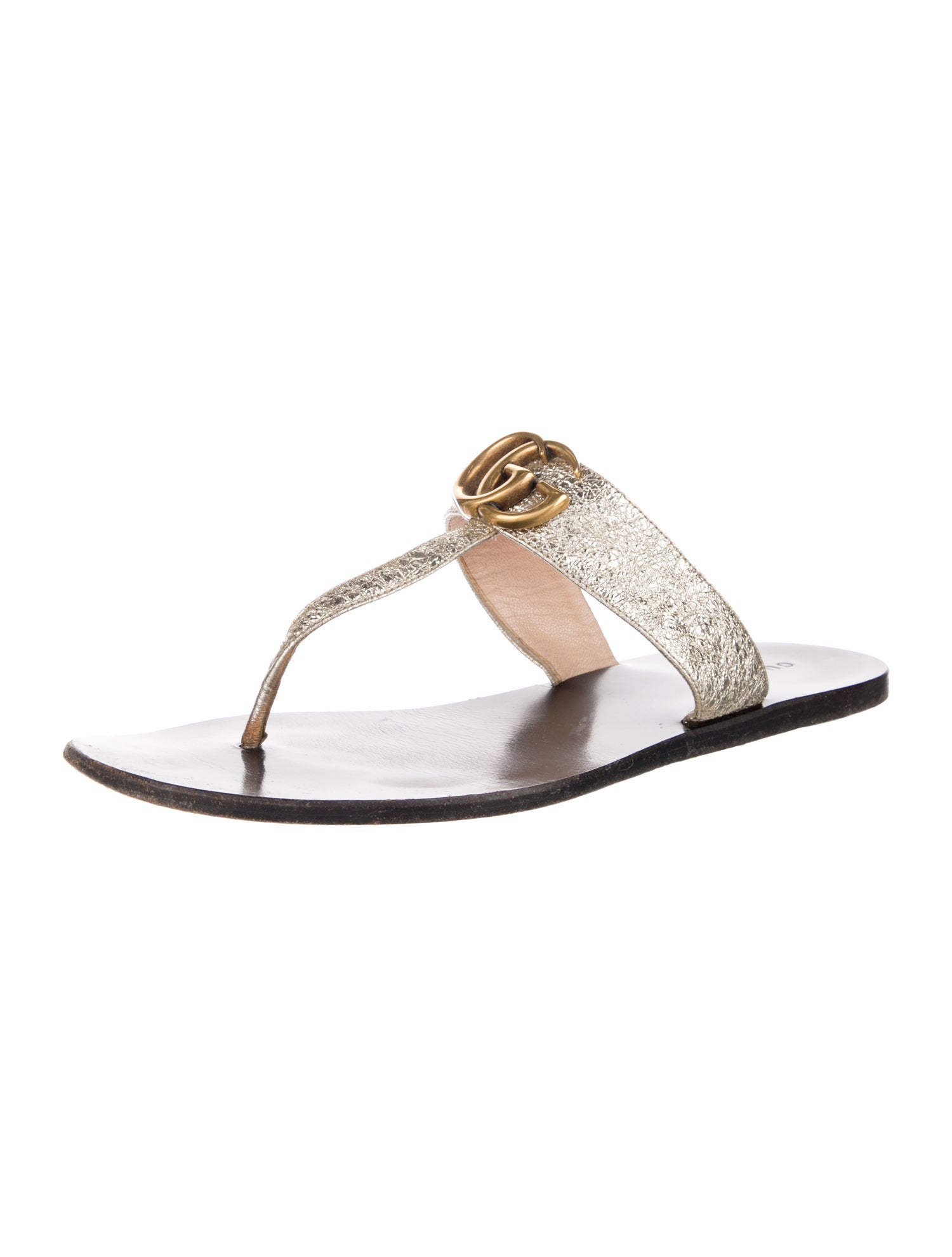 Gucci Double G Logo Leather T-Strap Sandals