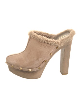 Gucci Suede Fur Trim Mules