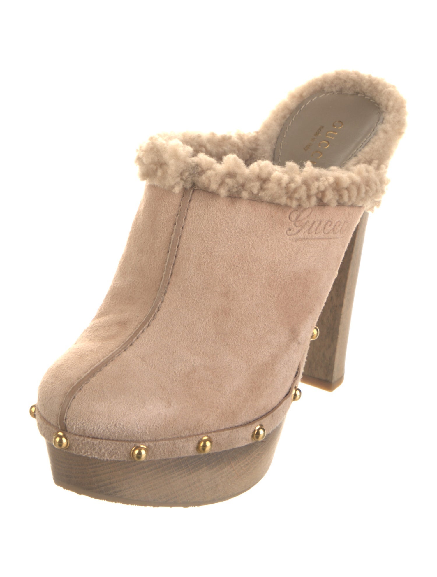 Gucci Suede Fur Trim Mules