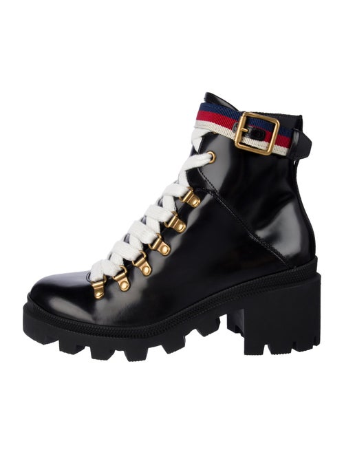 Gucci Sylvie Web Accent Leather Combat Boots