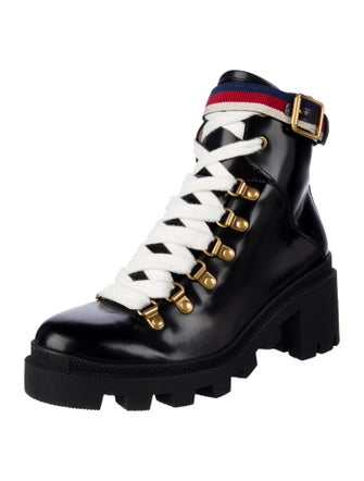 Gucci Sylvie Web Accent Leather Combat Boots