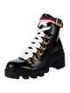 Gucci Sylvie Web Accent Leather Combat Boots