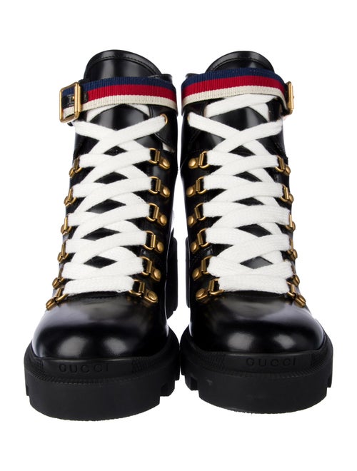 Gucci Sylvie Web Accent Leather Combat Boots