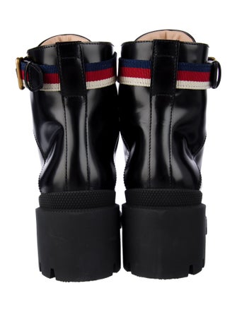 Gucci Sylvie Web Accent Leather Combat Boots