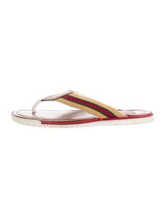 Gucci Web Accent Leather Flip Flops