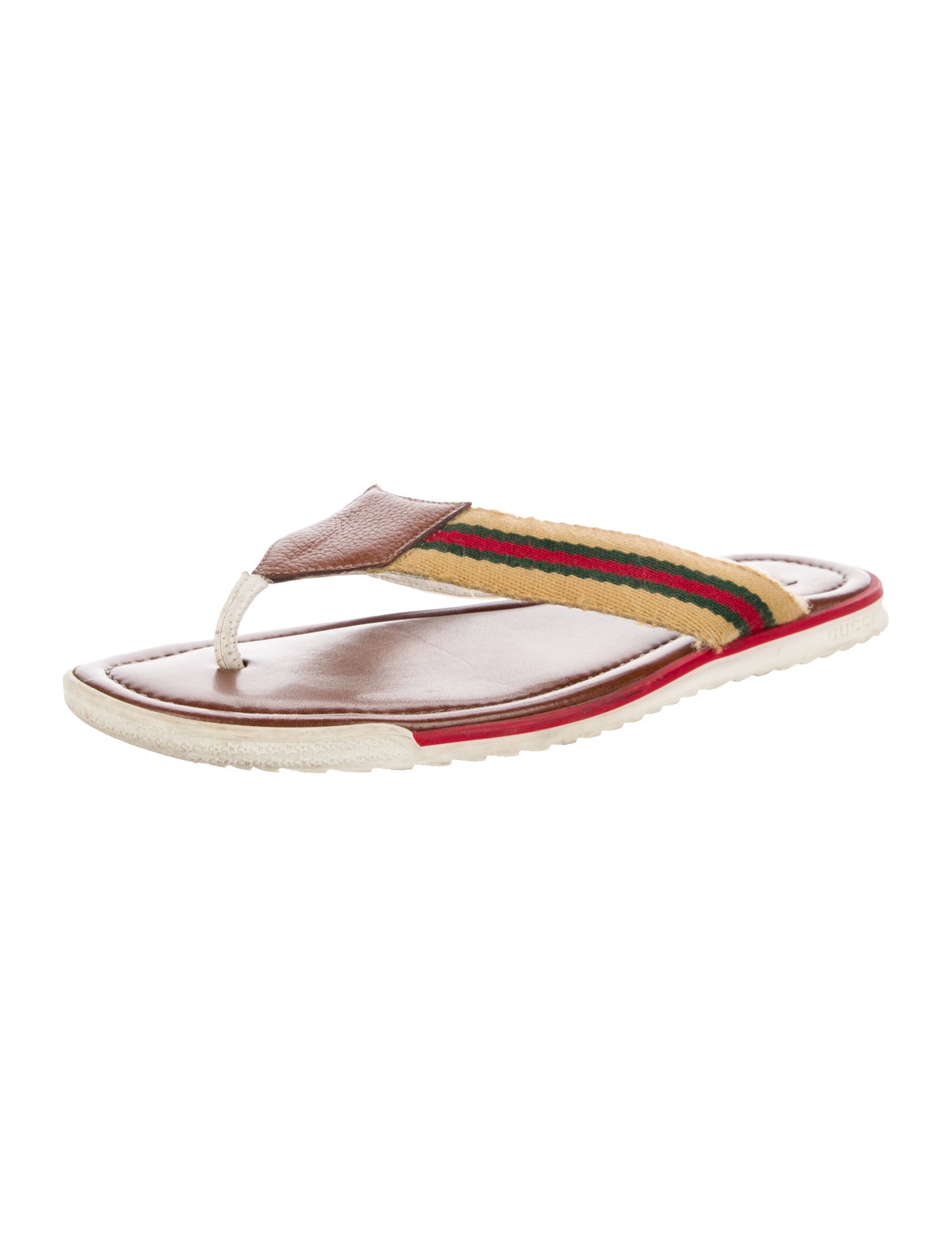 Gucci Web Accent Leather Flip Flops