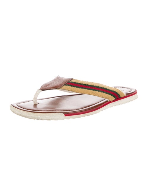 Gucci Web Accent Leather Flip Flops