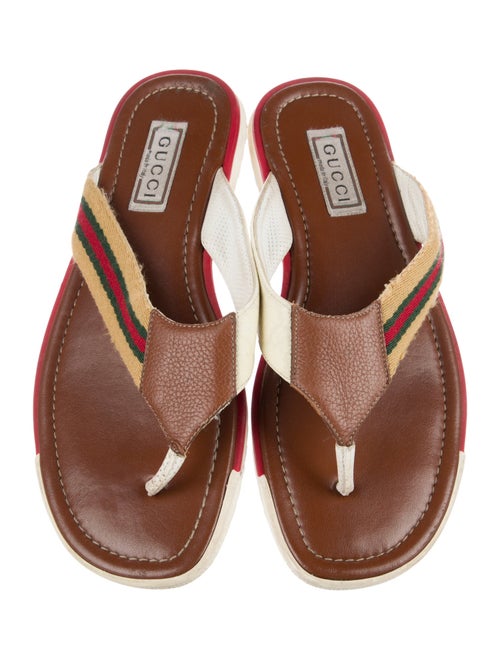Gucci Web Accent Leather Flip Flops
