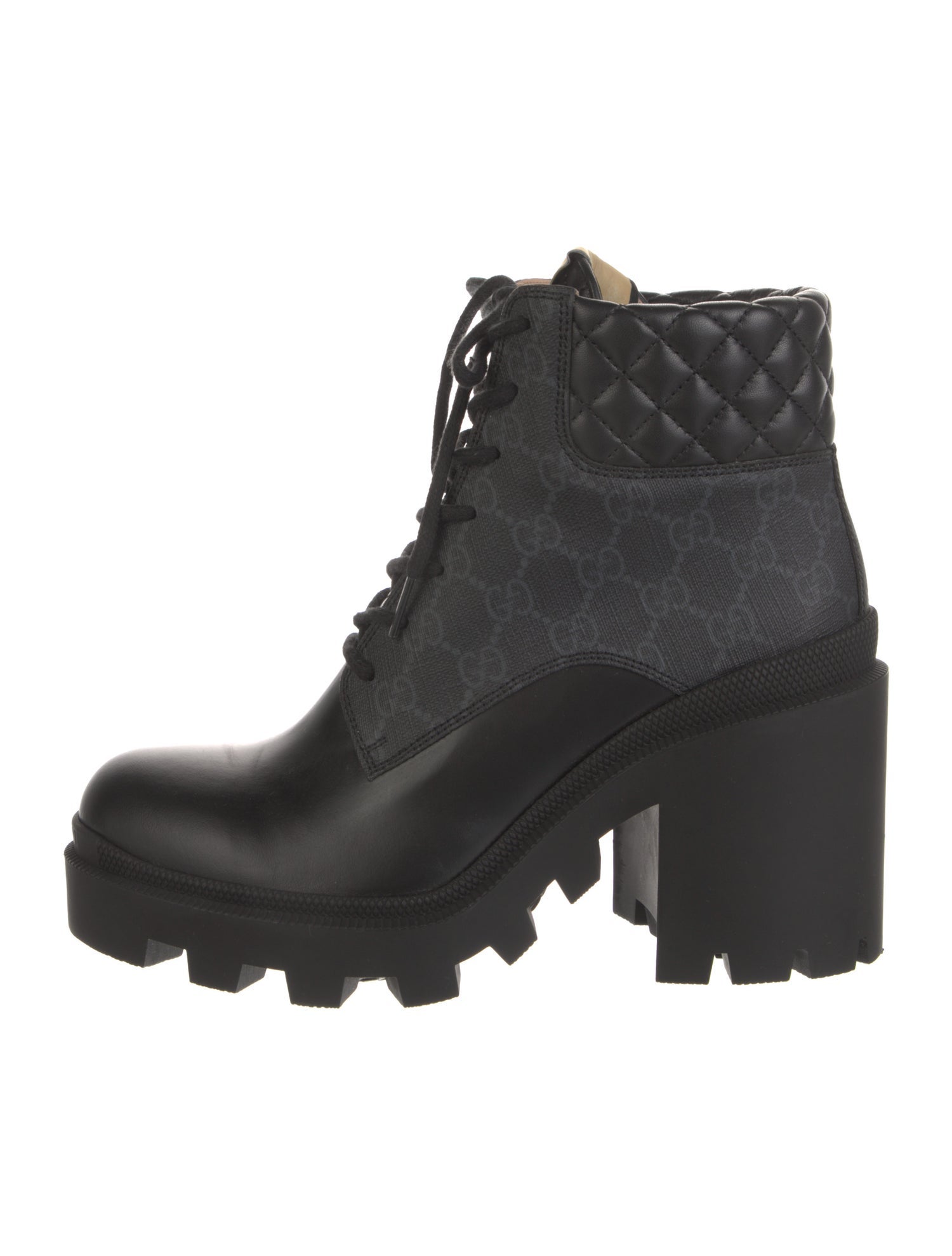 Gucci Quilted Pattern Leather Combat Boots