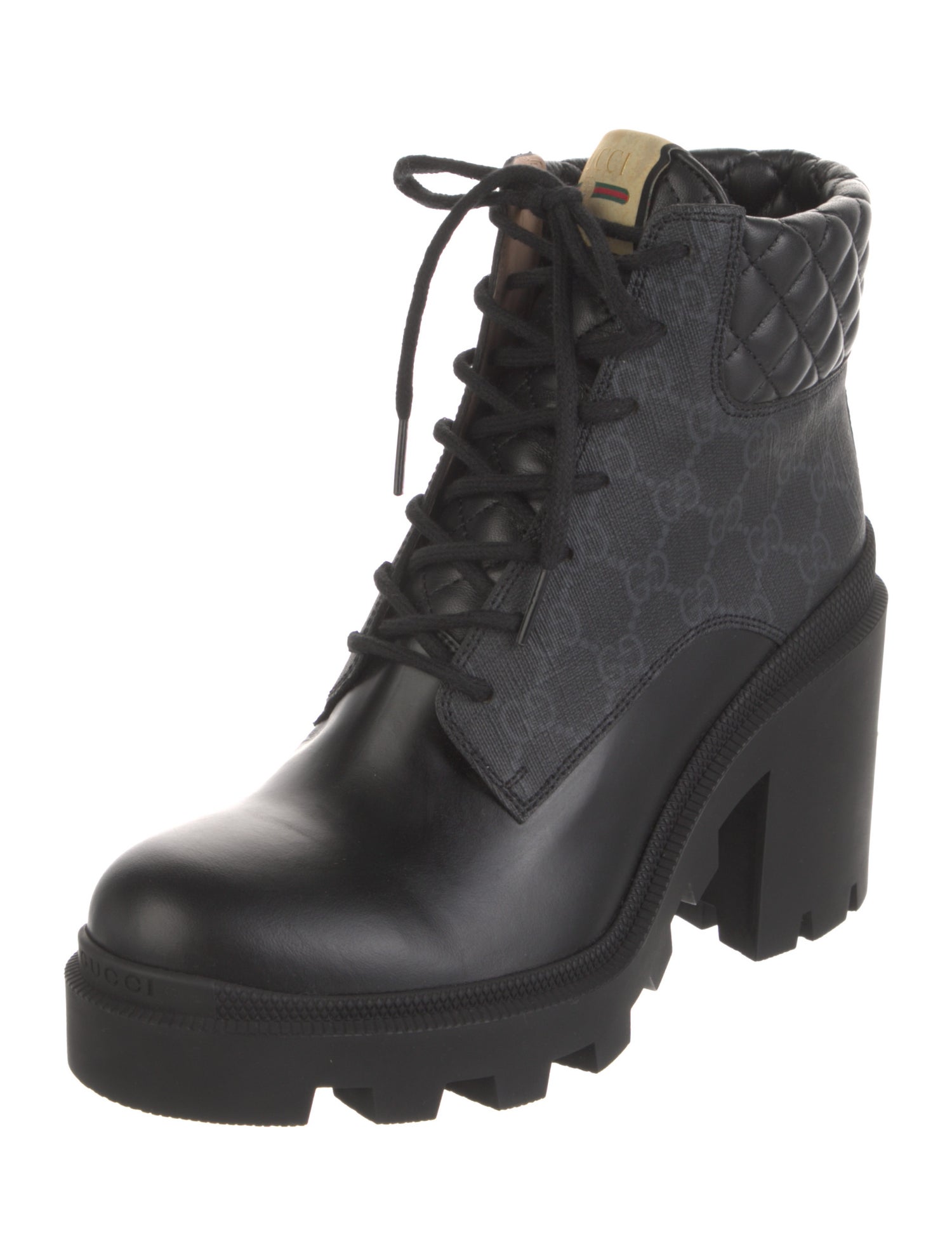 Gucci Quilted Pattern Leather Combat Boots