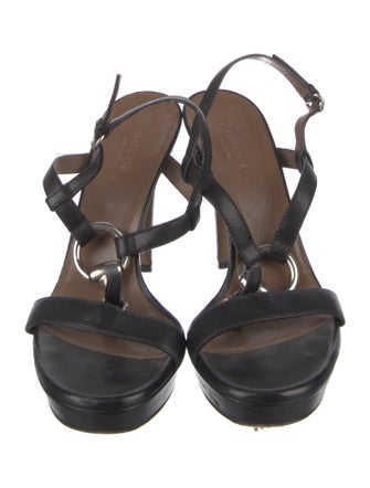 Gucci Horsebit Accent Leather Slingback Sandals