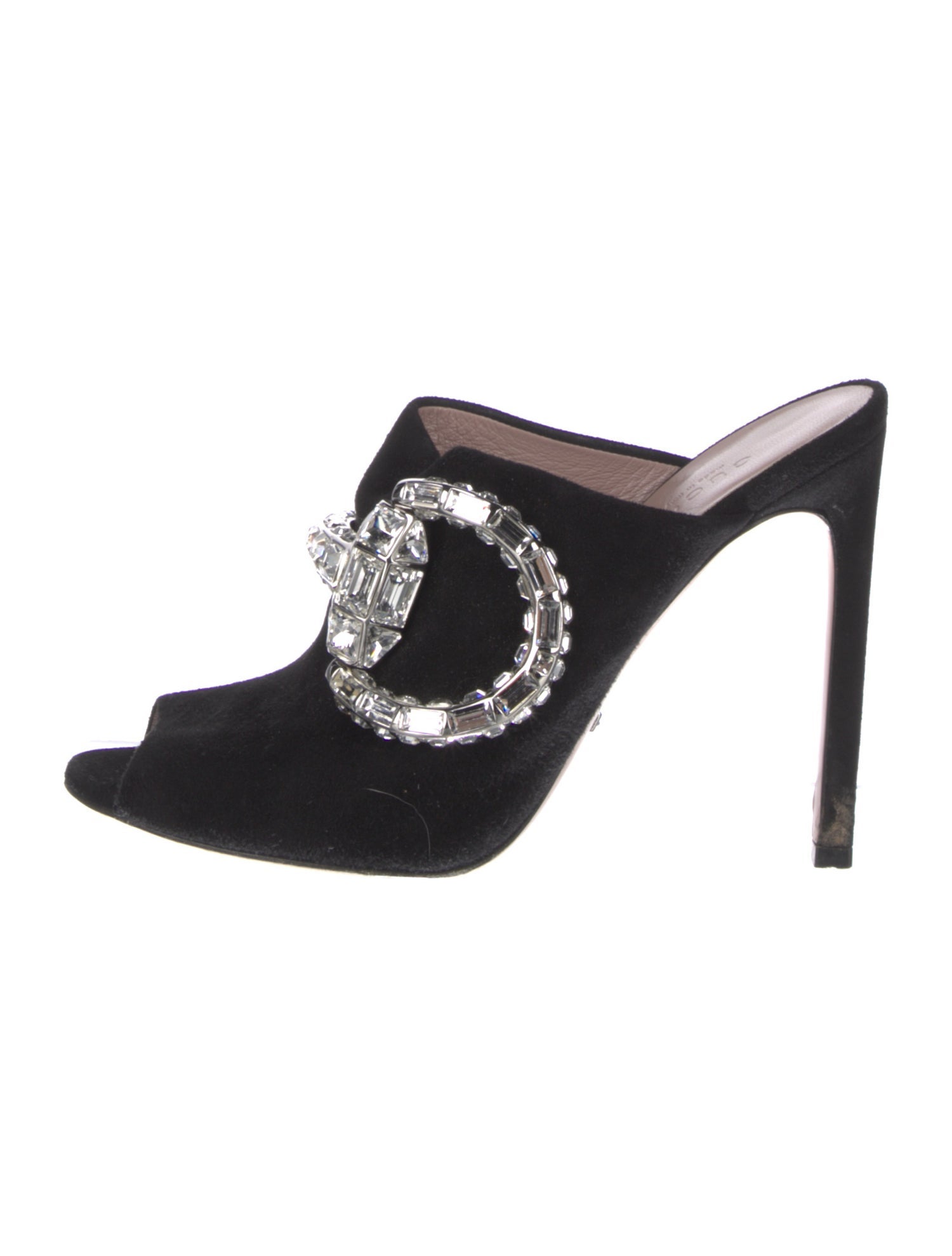 Gucci Suede Crystal Embellishments Mules