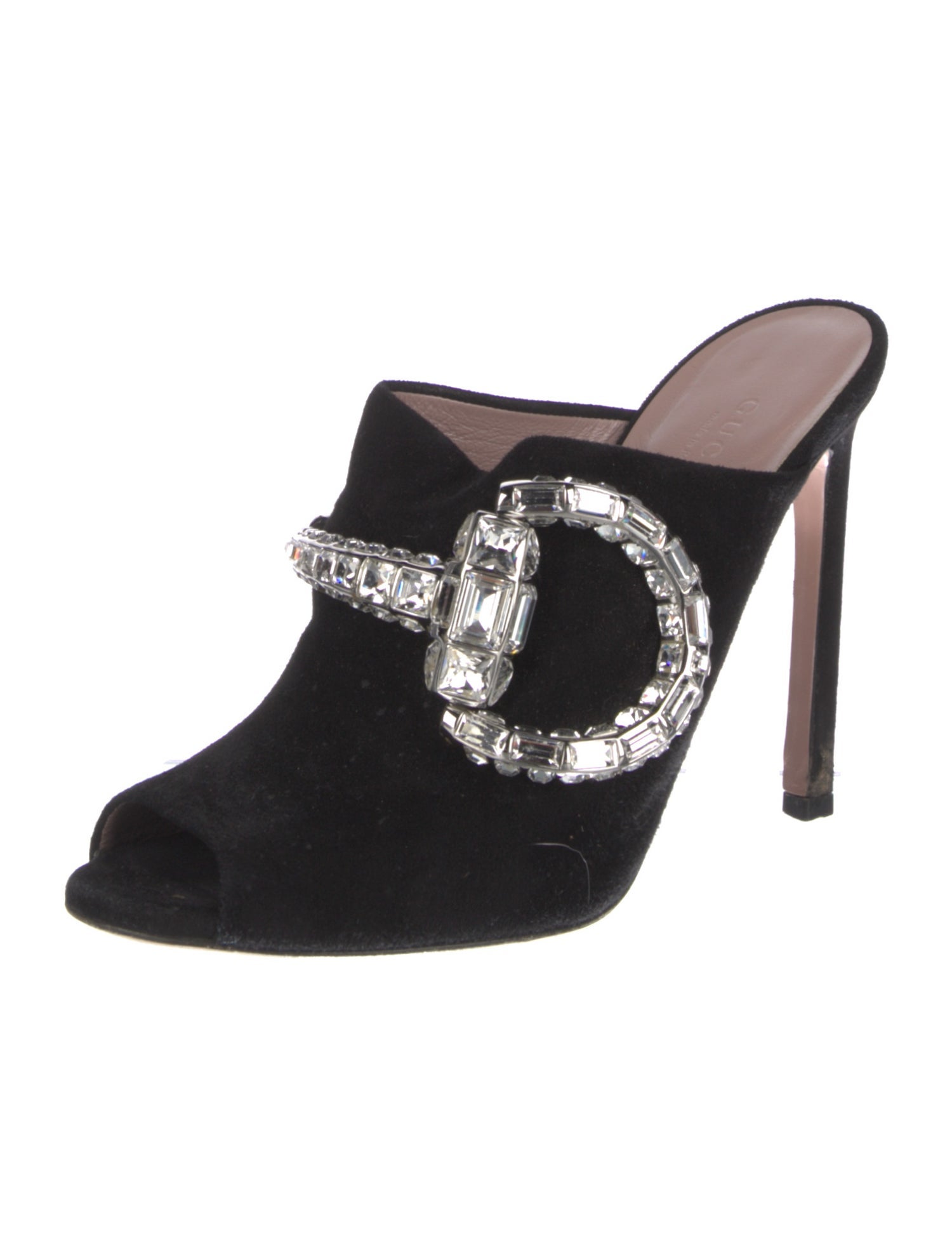 Gucci Suede Crystal Embellishments Mules