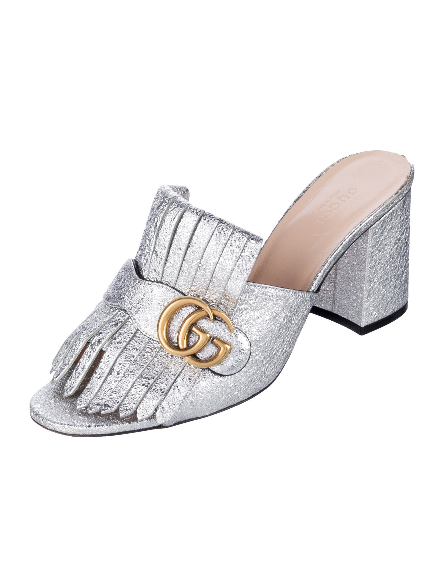 Gucci Double G Logo Leather Slides