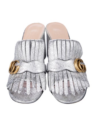 Gucci Double G Logo Leather Slides