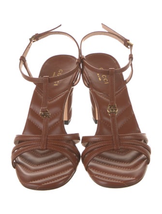 Gucci Double G Logo Leather T-Strap Sandals