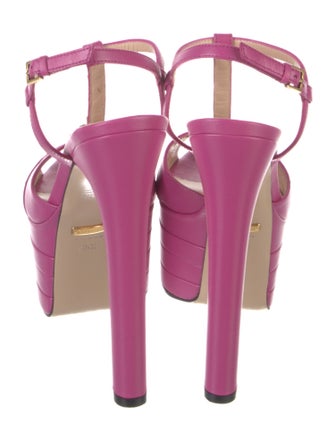 Gucci Feline Head Accent Leather T-Strap Pumps