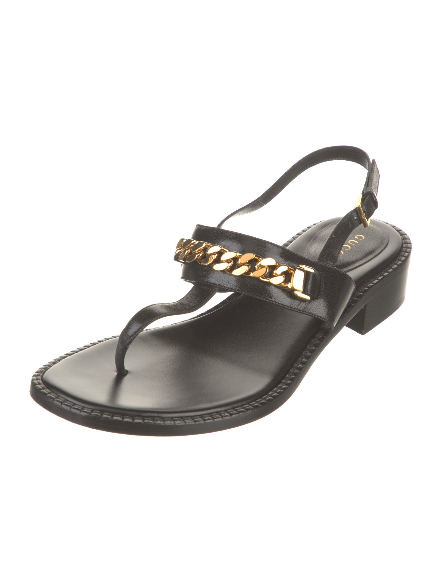 Gucci Chain-Link Accent Leather Slingback Sandals