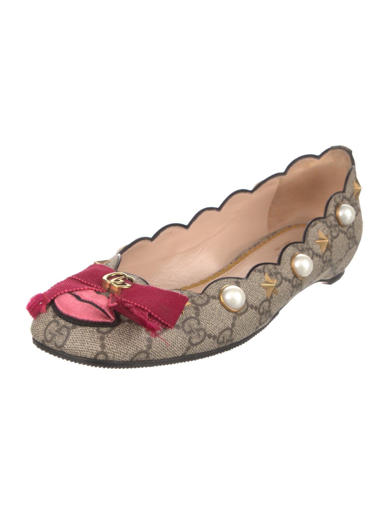 Gucci Faux Pearl Accents Canvas Ballet Flats