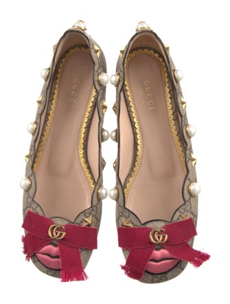 Gucci Faux Pearl Accents Canvas Ballet Flats