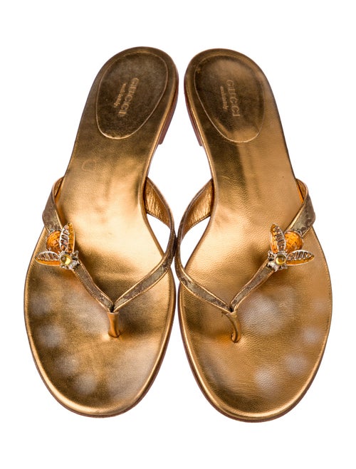 Gucci Bee Accent Leather Slides