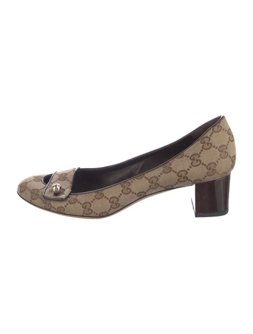 Gucci GG Canvas Leather Trim Embellishment Flats