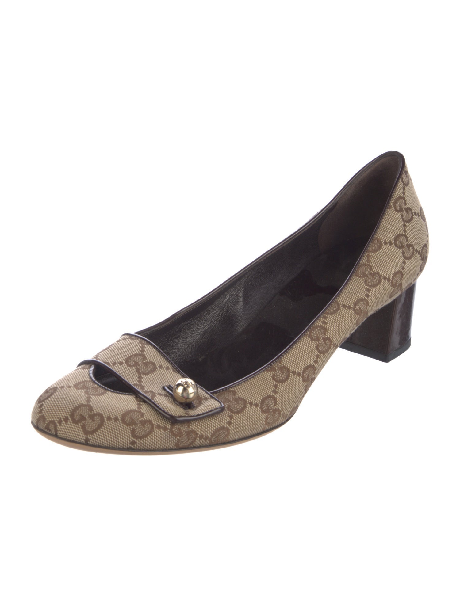 Gucci GG Canvas Leather Trim Embellishment Flats