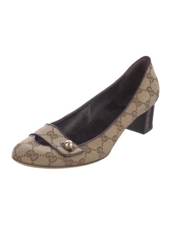 Gucci GG Canvas Leather Trim Embellishment Flats