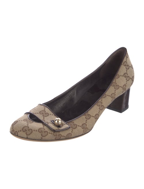 Gucci GG Canvas Leather Trim Embellishment Flats