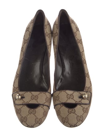 Gucci GG Canvas Leather Trim Embellishment Flats