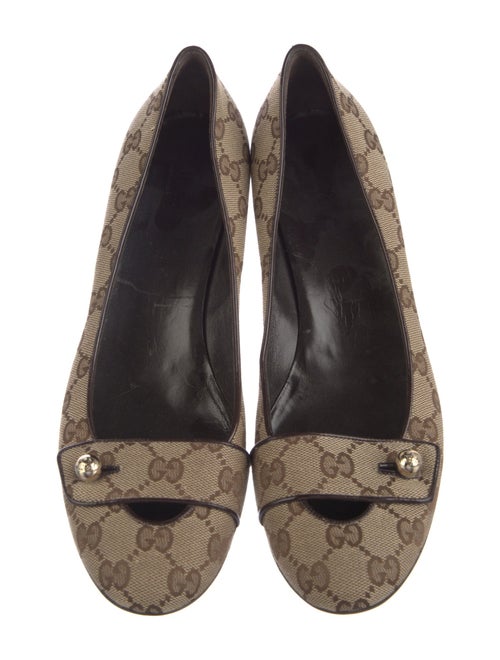 Gucci GG Canvas Leather Trim Embellishment Flats