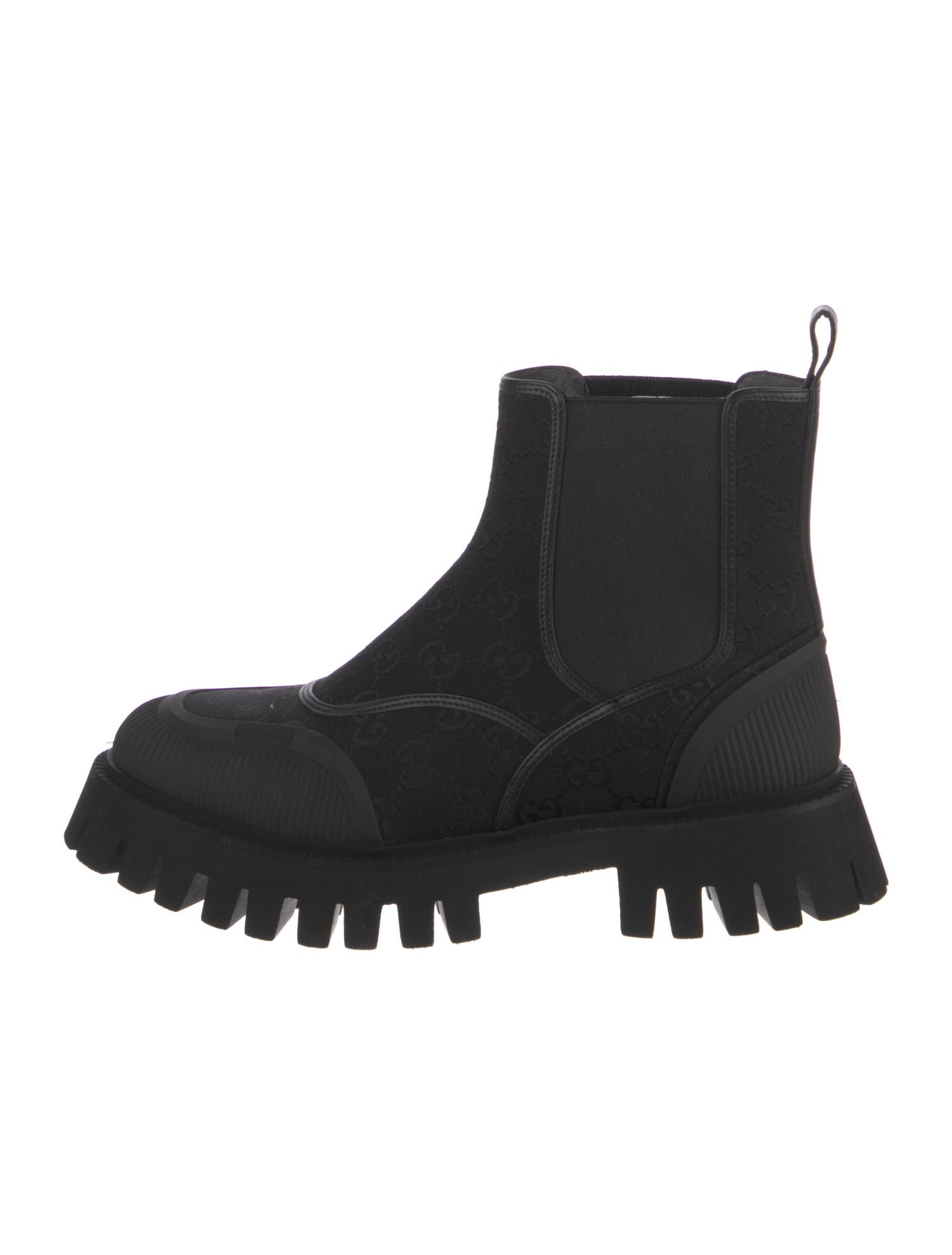 Gucci Canvas Leather Trim Embellishment Chelsea Boots