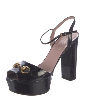 Gucci Horsebit Accent Patent Leather Slingback Pumps