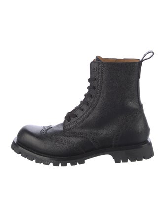 Gucci Sylvie Web Accent Leather Combat Boots