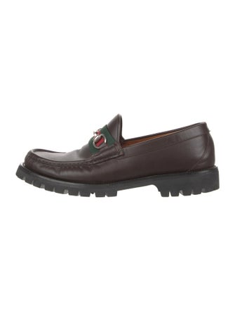 Gucci Web Accent Leather Loafers