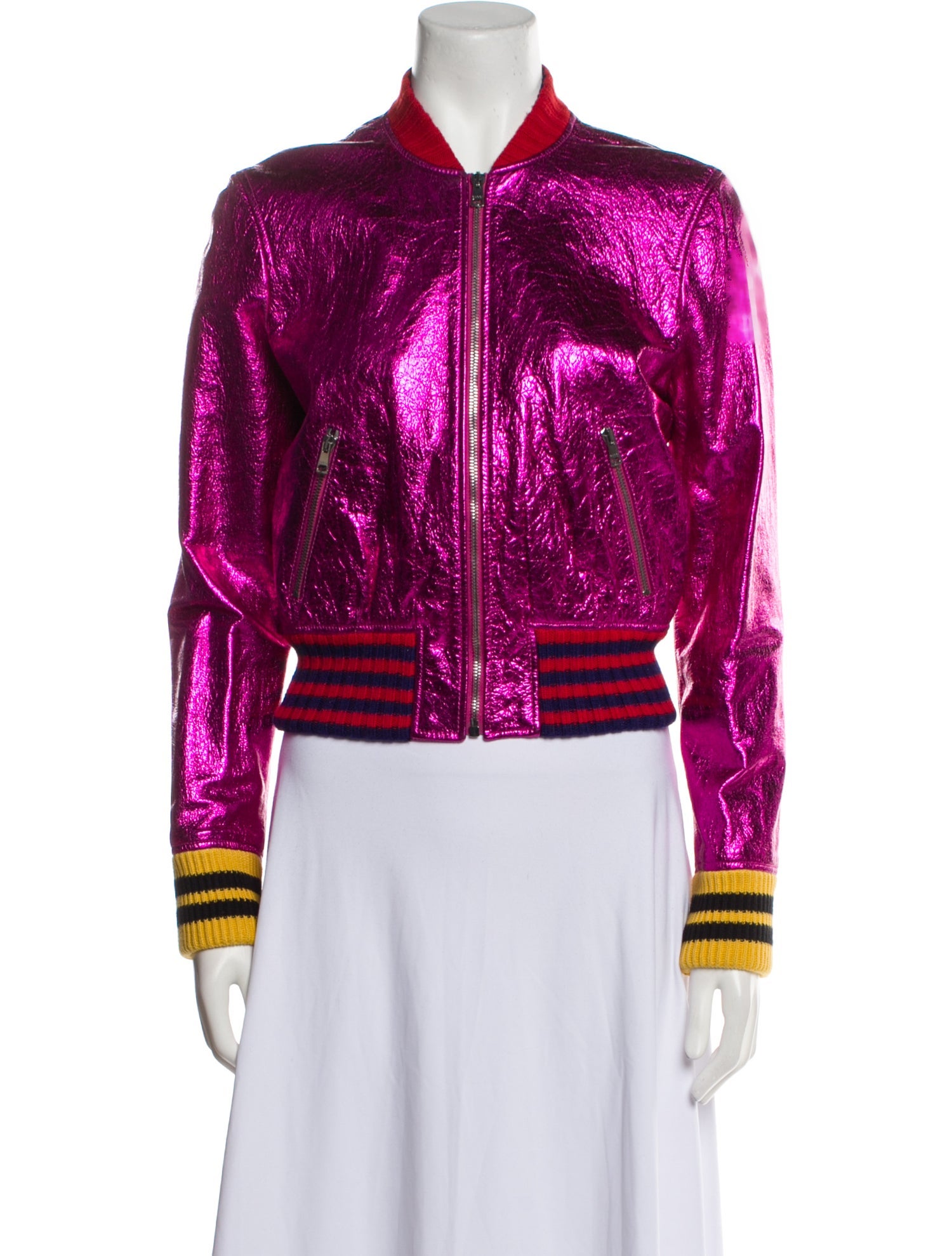 Gucci Leather Striped Bomber Jacket