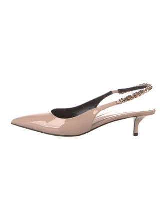 Gucci Patent Leather Chain-Link Accents Slingback Pumps