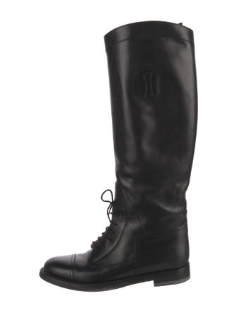 Gucci Web Accent Leather Riding Boots