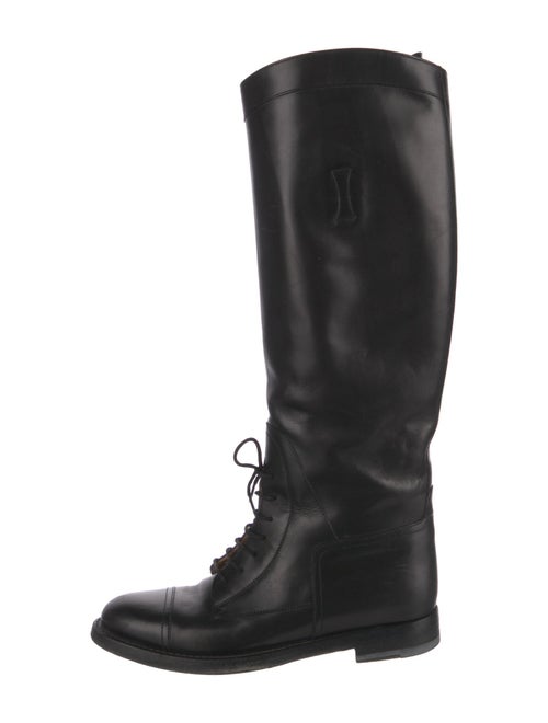 Gucci Web Accent Leather Riding Boots